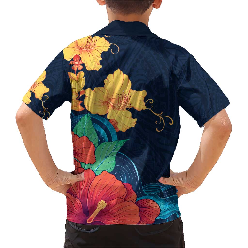 Polynesian Hibiscus Flower Waves Pattern Family Matching Short Sleeve Bodycon Dress and Hawaiian Shirt LT9 - Polynesian Pride