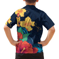 Polynesian Hibiscus Flower Waves Pattern Family Matching Short Sleeve Bodycon Dress and Hawaiian Shirt LT9 - Polynesian Pride