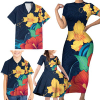 Polynesian Hibiscus Flower Waves Pattern Family Matching Short Sleeve Bodycon Dress and Hawaiian Shirt LT9 - Polynesian Pride