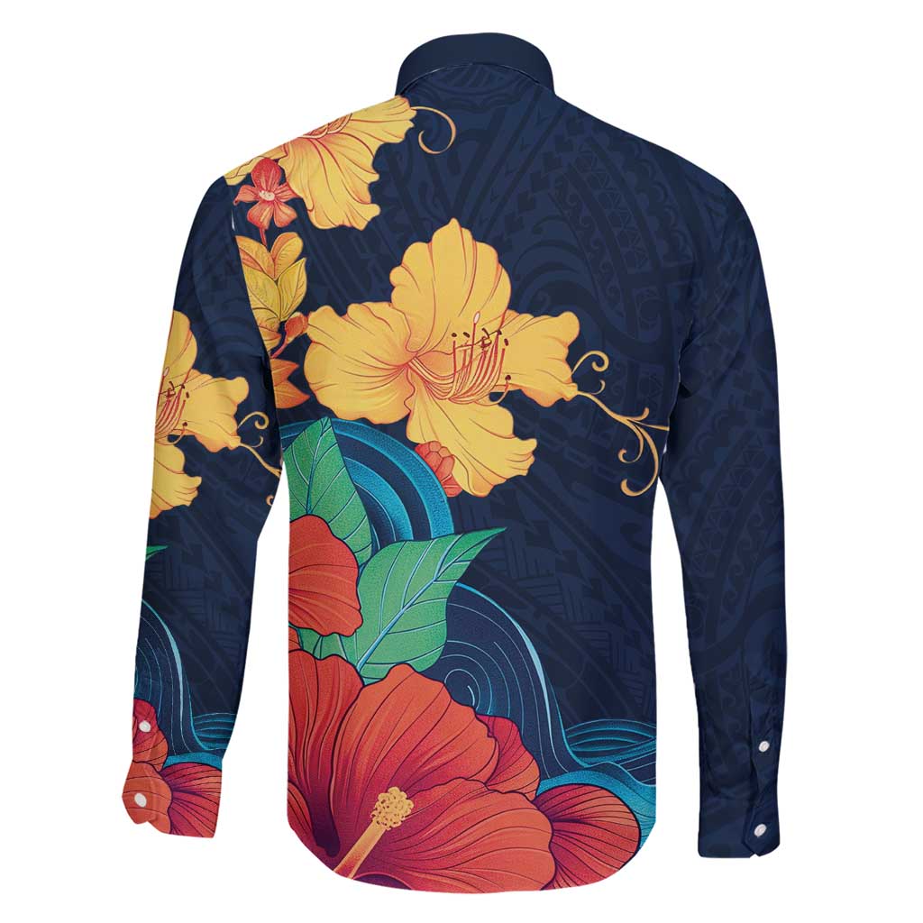 Polynesian Hibiscus Flower Waves Pattern Family Matching Short Sleeve Bodycon Dress and Hawaiian Shirt LT9 - Polynesian Pride
