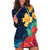 Polynesian Hibiscus Flower Waves Pattern Hoodie Dress