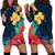 Polynesian Hibiscus Flower Waves Pattern Hoodie Dress