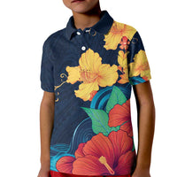 Polynesian Hibiscus Flower Waves Pattern Kid Polo Shirt