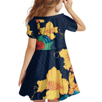 Polynesian Hibiscus Flower Waves Pattern Kid Short Sleeve Dress