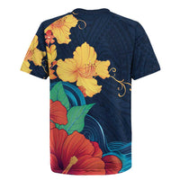 Polynesian Hibiscus Flower Waves Pattern Rugby Jersey