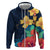 Polynesian Hibiscus Flower Waves Pattern Zip Hoodie