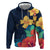 Polynesian Hibiscus Flower Waves Pattern Zip Hoodie