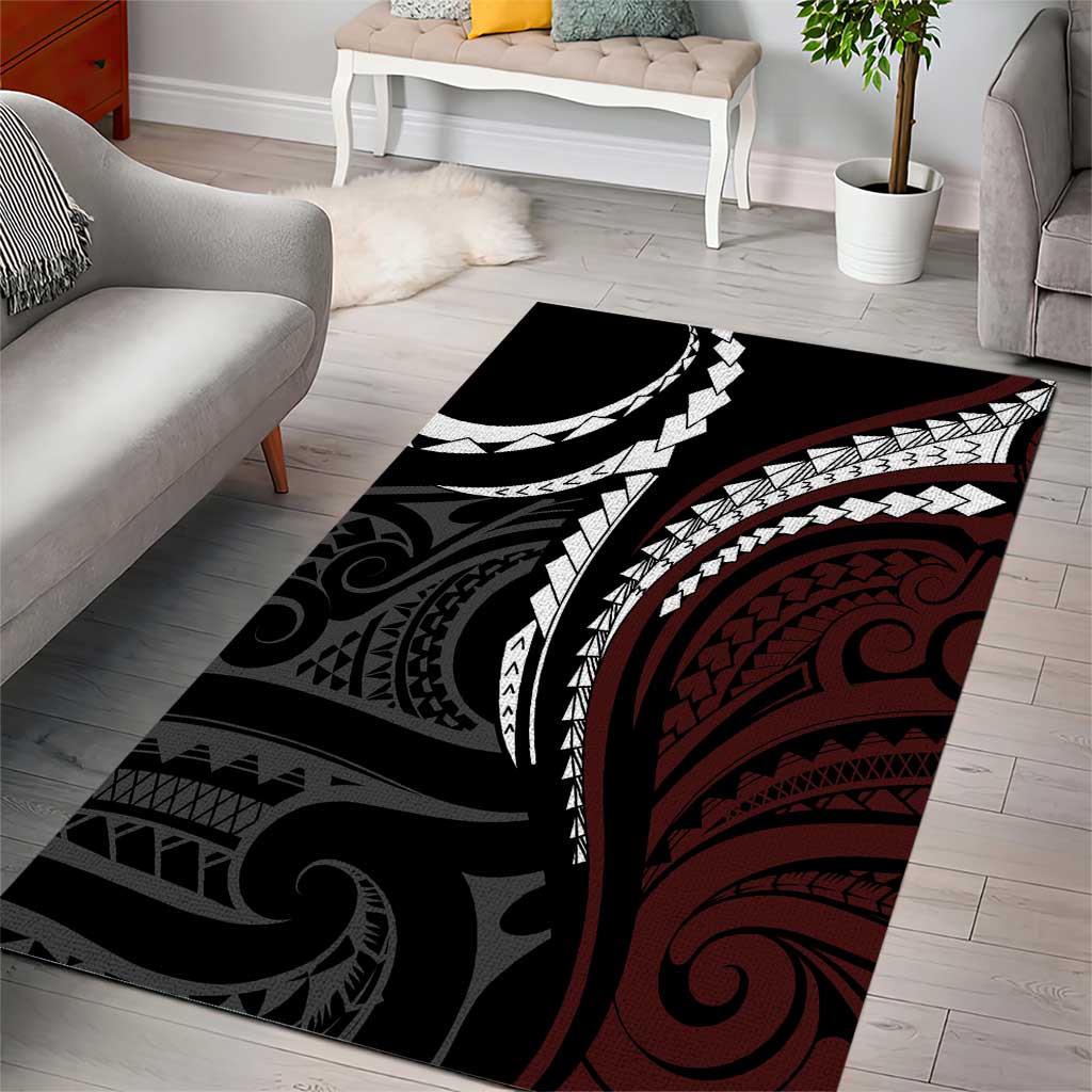 Polynesian Oxblood Line Art Tribal Tattoo Area Rug