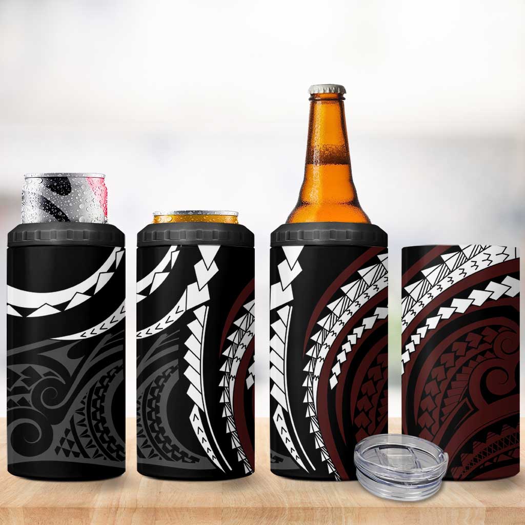 Polynesian Oxblood Line Art Tribal Tattoo 4 in 1 Can Cooler Tumbler