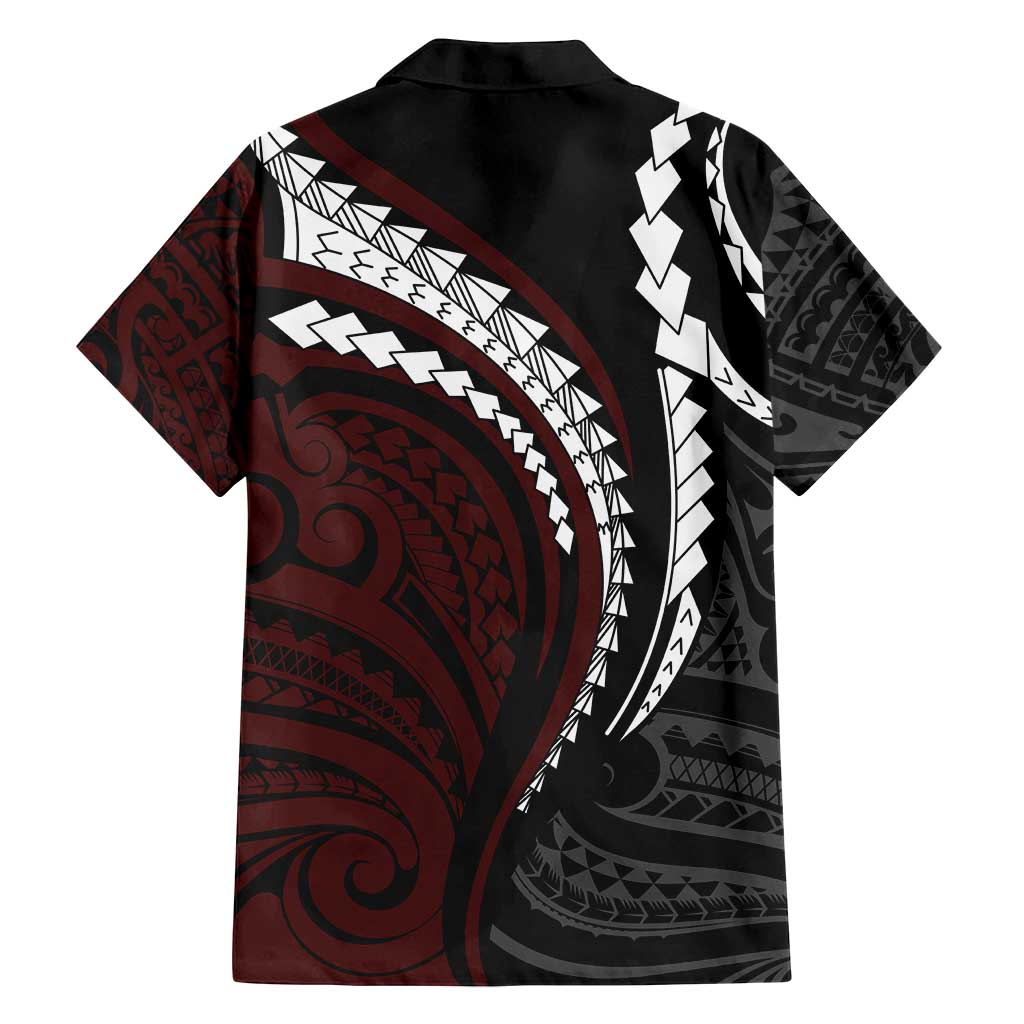 Polynesian Oxblood Line Art Tribal Tattoo Family Matching Long Sleeve Bodycon Dress and Hawaiian Shirt LT9 - Polynesian Pride