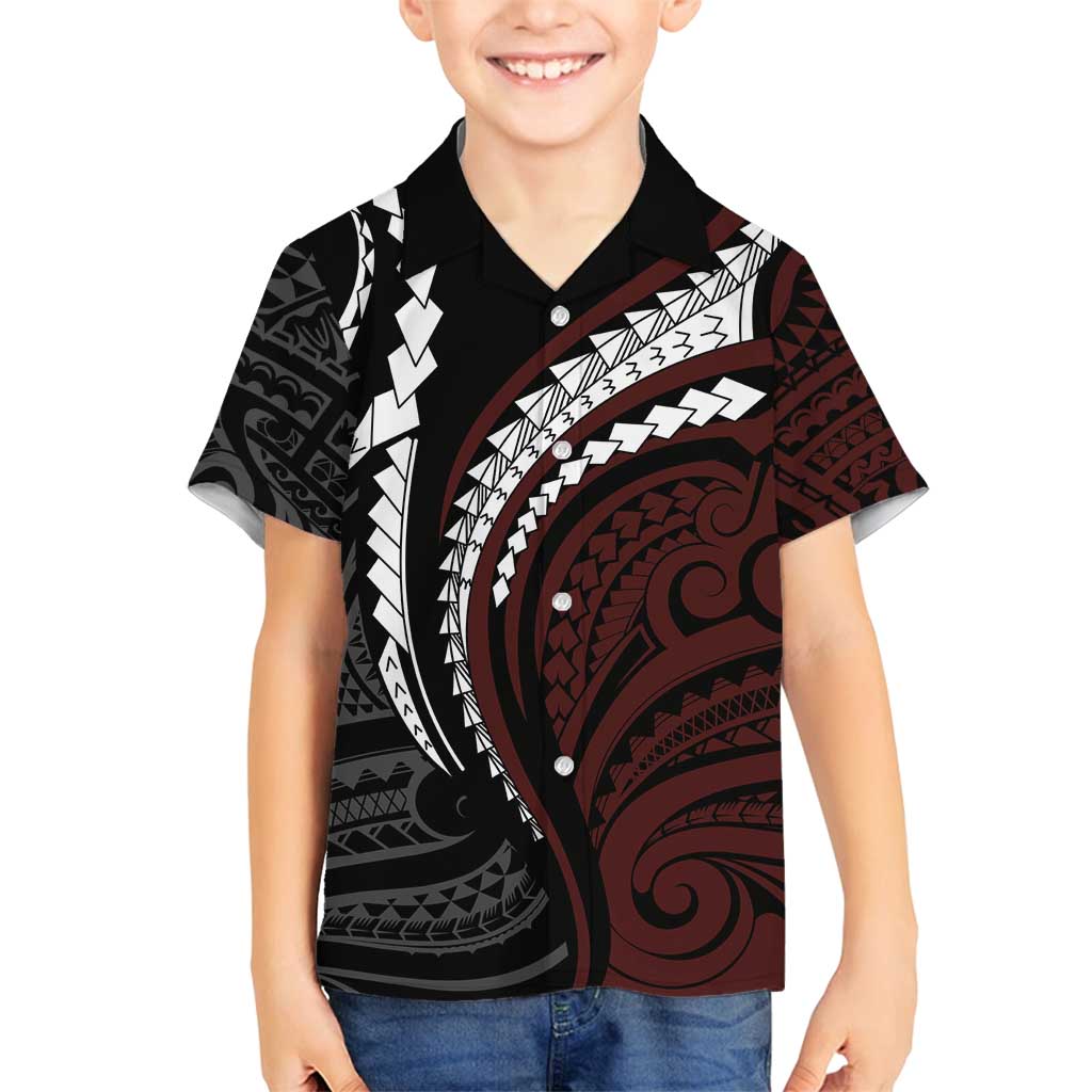Polynesian Oxblood Line Art Tribal Tattoo Family Matching Long Sleeve Bodycon Dress and Hawaiian Shirt LT9 Son's Shirt Beige - Polynesian Pride