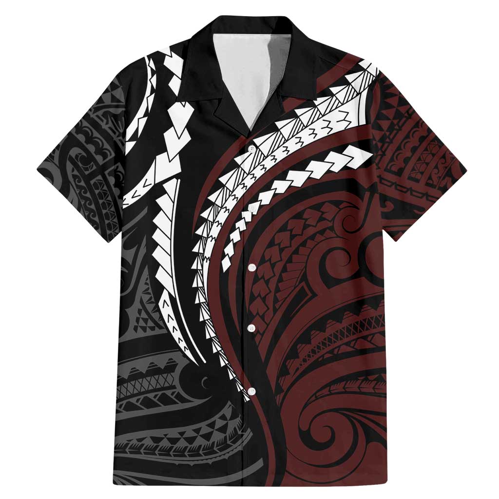 Polynesian Oxblood Line Art Tribal Tattoo Family Matching Mermaid Dress and Hawaiian Shirt LT9 Dad's Shirt - Short Sleeve Beige - Polynesian Pride