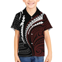 Polynesian Oxblood Line Art Tribal Tattoo Family Matching Puletasi and Hawaiian Shirt LT9 Son's Shirt Beige - Polynesian Pride