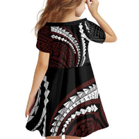 Polynesian Oxblood Line Art Tribal Tattoo Family Matching Short Sleeve Bodycon Dress and Hawaiian Shirt LT9 - Polynesian Pride