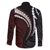 Polynesian Oxblood Line Art Tribal Tattoo Family Matching Short Sleeve Bodycon Dress and Hawaiian Shirt LT9 - Polynesian Pride