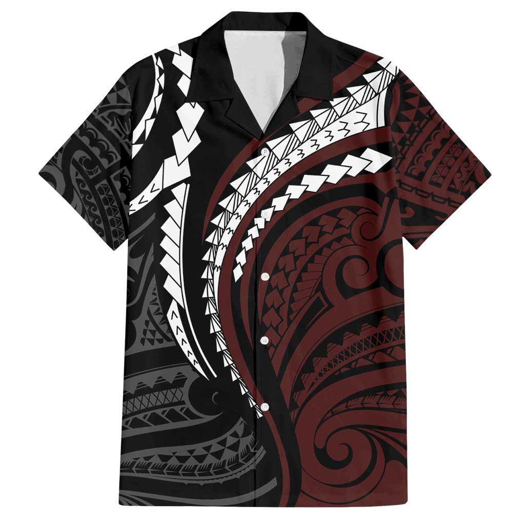 Polynesian Oxblood Line Art Tribal Tattoo Family Matching Summer Maxi Dress and Hawaiian Shirt LT9 Dad's Shirt - Short Sleeve Beige - Polynesian Pride