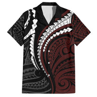Polynesian Oxblood Line Art Tribal Tattoo Family Matching Summer Maxi Dress and Hawaiian Shirt LT9 Dad's Shirt - Short Sleeve Beige - Polynesian Pride