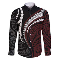 Polynesian Oxblood Line Art Tribal Tattoo Family Matching Summer Maxi Dress and Hawaiian Shirt LT9 Dad's Shirt - Long Sleeve Beige - Polynesian Pride