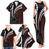 Polynesian Oxblood Line Art Tribal Tattoo Family Matching Tank Maxi Dress and Hawaiian Shirt