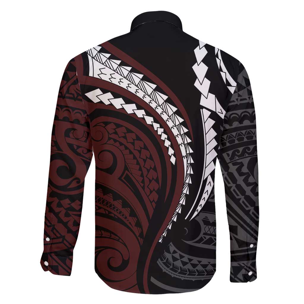 Polynesian Oxblood Line Art Tribal Tattoo Family Matching Tank Maxi Dress and Hawaiian Shirt