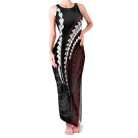 Polynesian Oxblood Line Art Tribal Tattoo Family Matching Tank Maxi Dress and Hawaiian Shirt