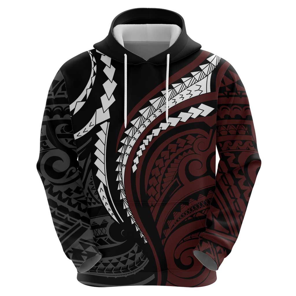 Polynesian Oxblood Line Art Tribal Tattoo Hoodie