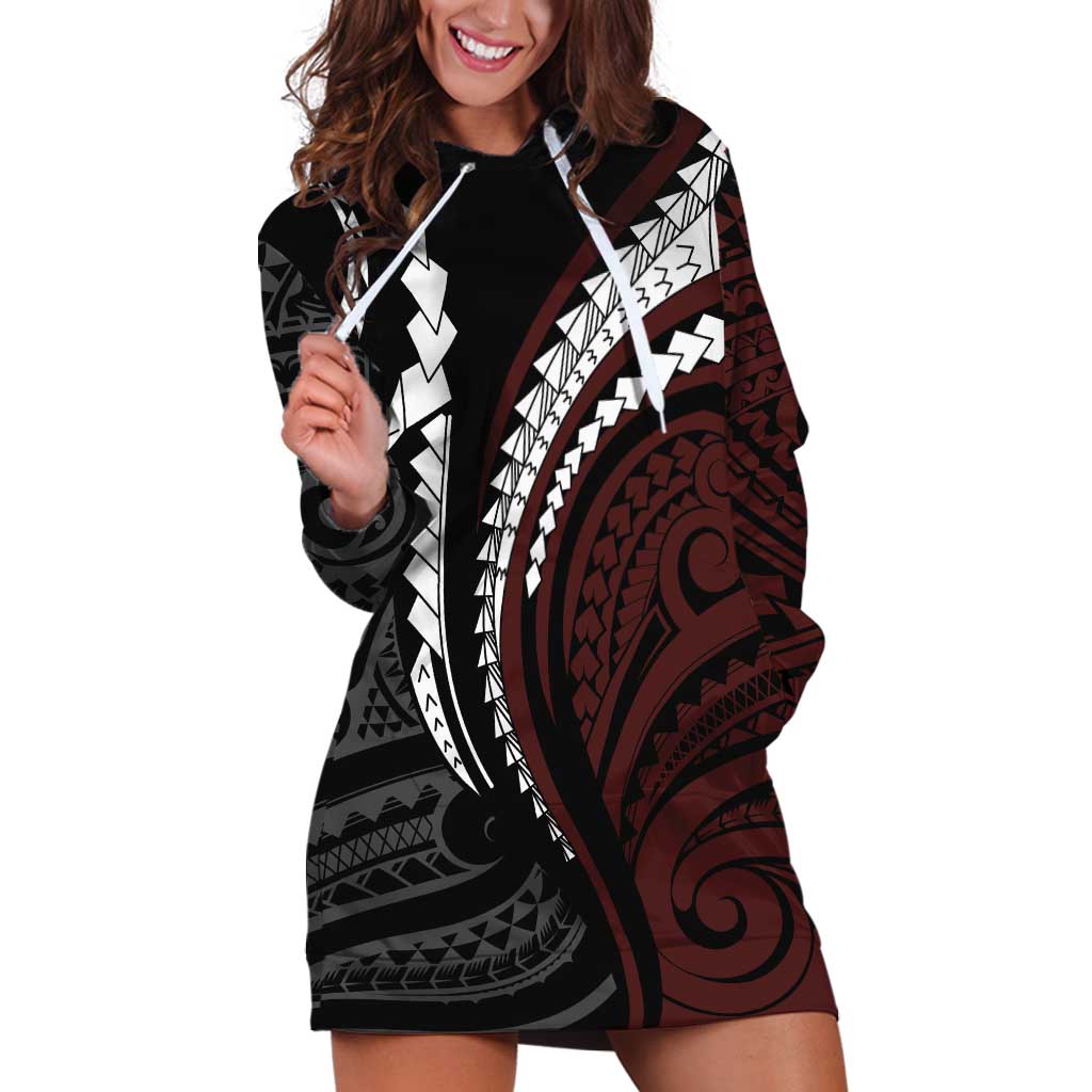 Polynesian Oxblood Line Art Tribal Tattoo Hoodie Dress