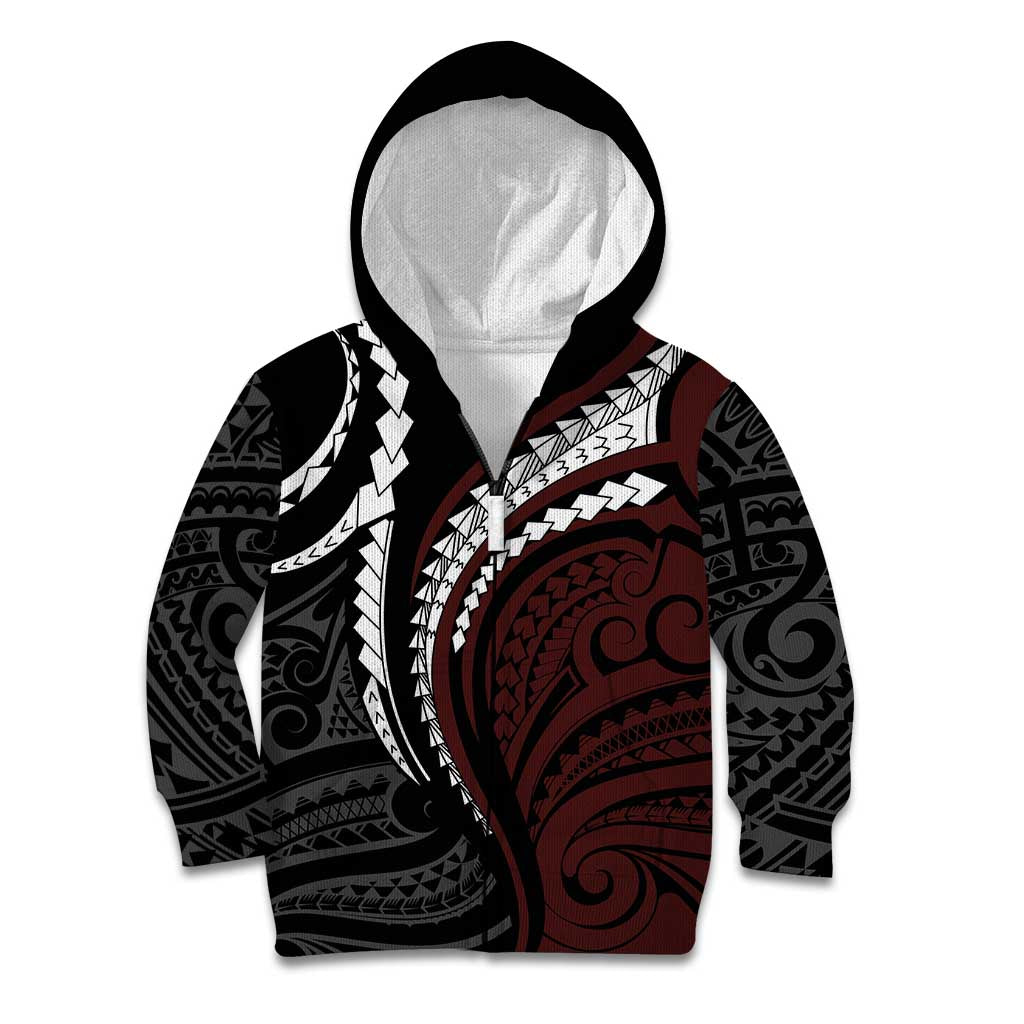 Polynesian Oxblood Line Art Tribal Tattoo Kid Hoodie