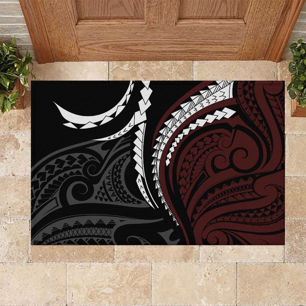 Polynesian Oxblood Line Art Tribal Tattoo Rubber Doormat