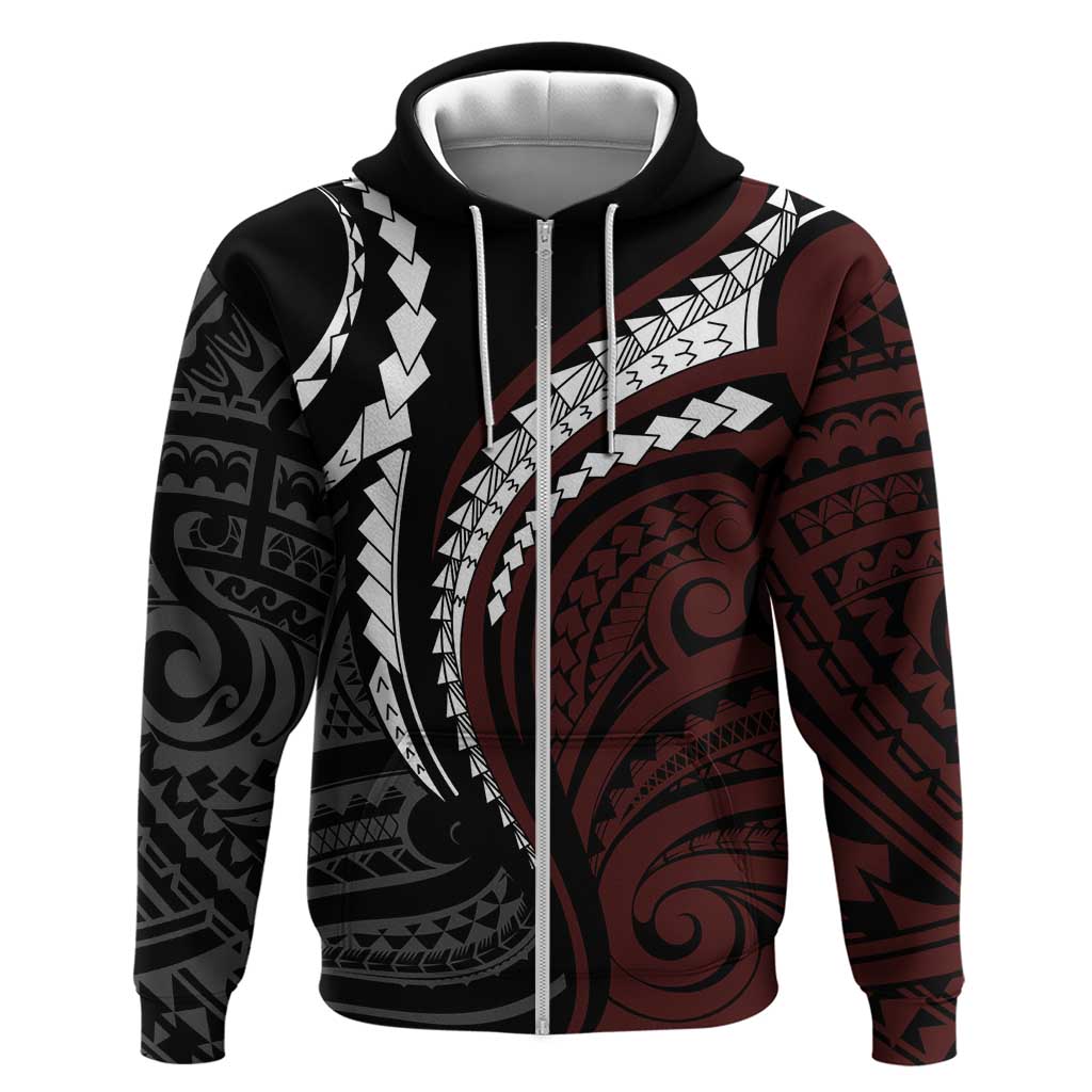 Polynesian Oxblood Line Art Tribal Tattoo Zip Hoodie LT9 Zip Hoodie Beige - Polynesian Pride