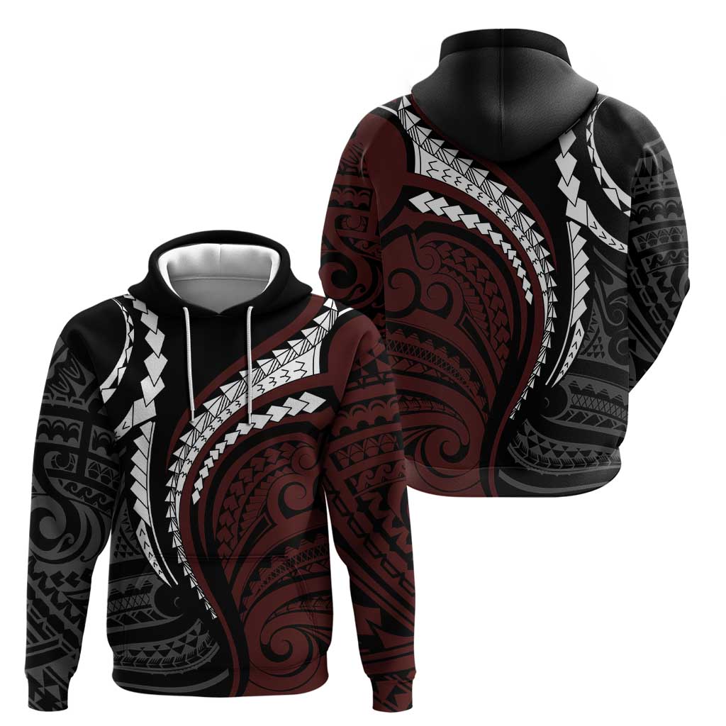 Polynesian Oxblood Line Art Tribal Tattoo Zip Hoodie LT9 - Polynesian Pride