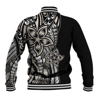 Polynesian Plumeria Floral Tattoo Pattern Baseball Jacket Beige Style