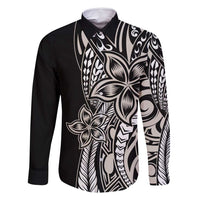 Polynesian Plumeria Floral Tattoo Pattern Family Matching Long Sleeve Bodycon Dress and Hawaiian Shirt Beige Style LT9 Dad's Shirt - Long Sleeve Beige - Polynesian Pride