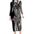 Polynesian Plumeria Floral Tattoo Pattern Family Matching Long Sleeve Bodycon Dress and Hawaiian Shirt Beige Style