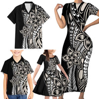Polynesian Plumeria Floral Tattoo Pattern Family Matching Short Sleeve Bodycon Dress and Hawaiian Shirt Beige Style LT9 - Polynesian Pride