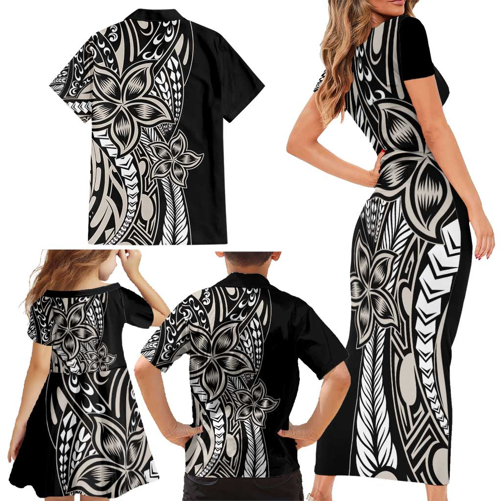 Polynesian Plumeria Floral Tattoo Pattern Family Matching Short Sleeve Bodycon Dress and Hawaiian Shirt Beige Style LT9 - Polynesian Pride