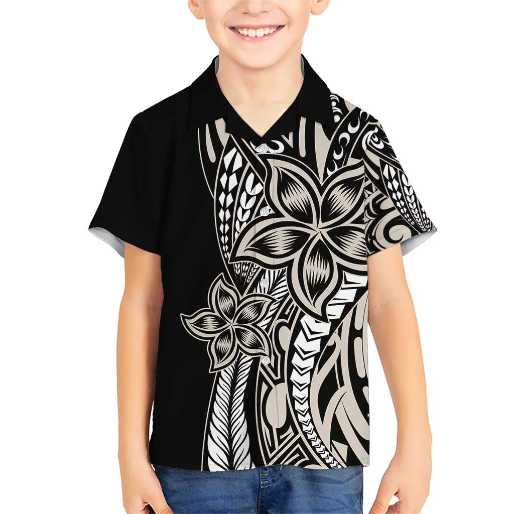 Polynesian Plumeria Floral Tattoo Pattern Family Matching Short Sleeve Bodycon Dress and Hawaiian Shirt Beige Style LT9 Son's Shirt Beige - Polynesian Pride