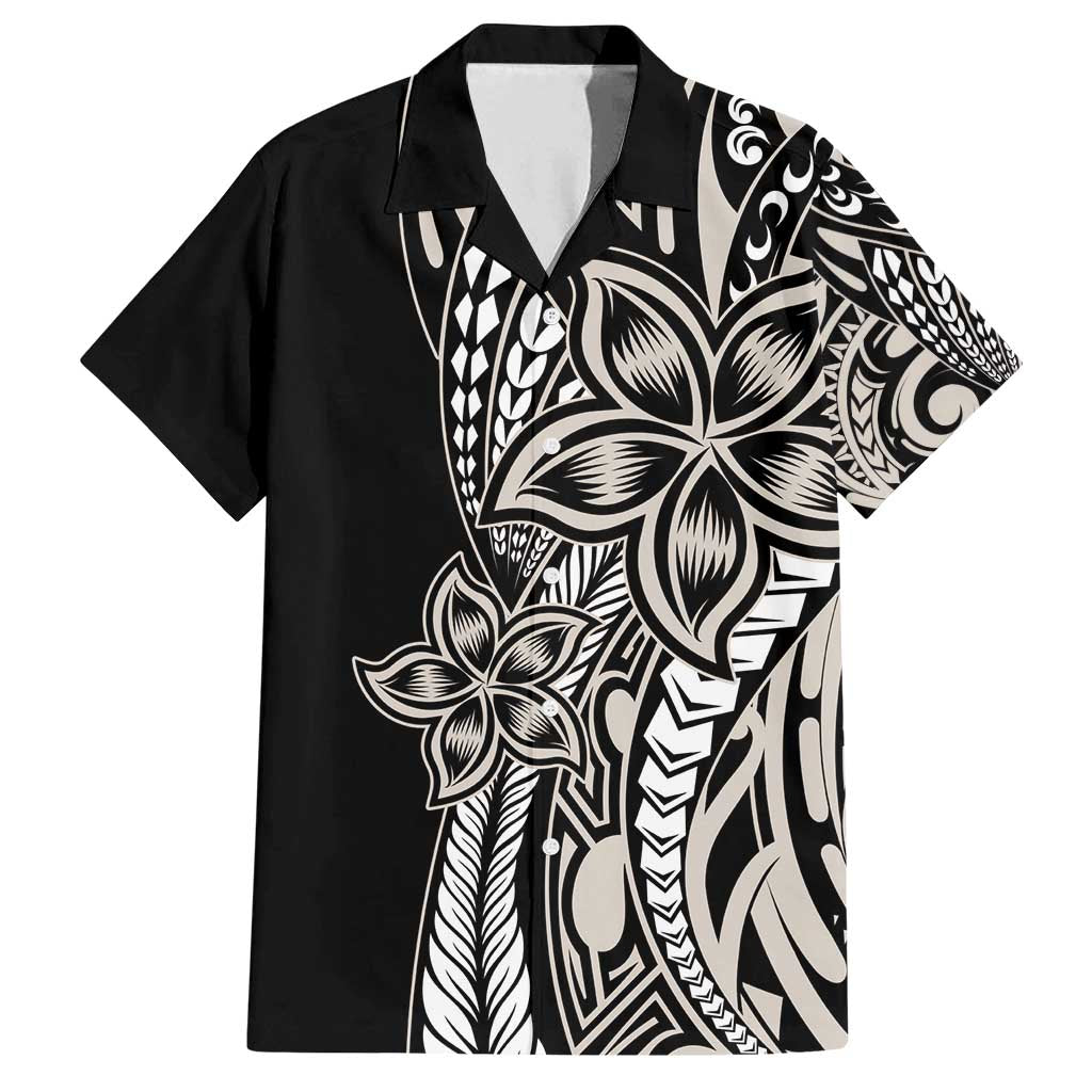 Polynesian Plumeria Floral Tattoo Pattern Family Matching Summer Maxi Dress and Hawaiian Shirt Beige Style LT9 Dad's Shirt - Short Sleeve Beige - Polynesian Pride