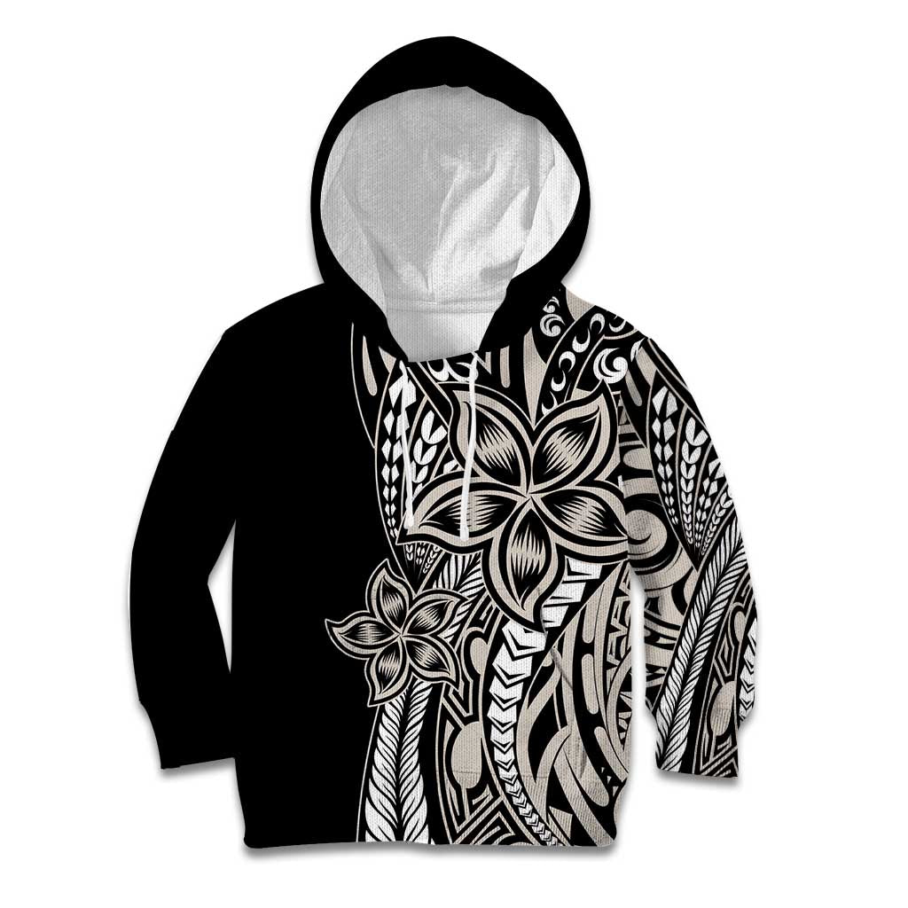 Polynesian Plumeria Floral Tattoo Pattern Kid Hoodie Beige Style
