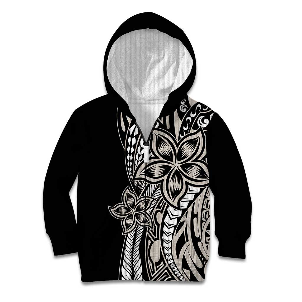 Polynesian Plumeria Floral Tattoo Pattern Kid Hoodie Beige Style