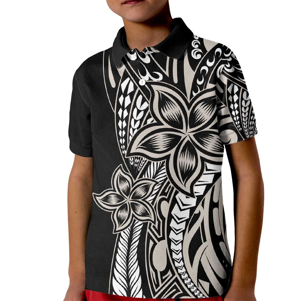 Polynesian Plumeria Floral Tattoo Pattern Kid Polo Shirt Beige Style