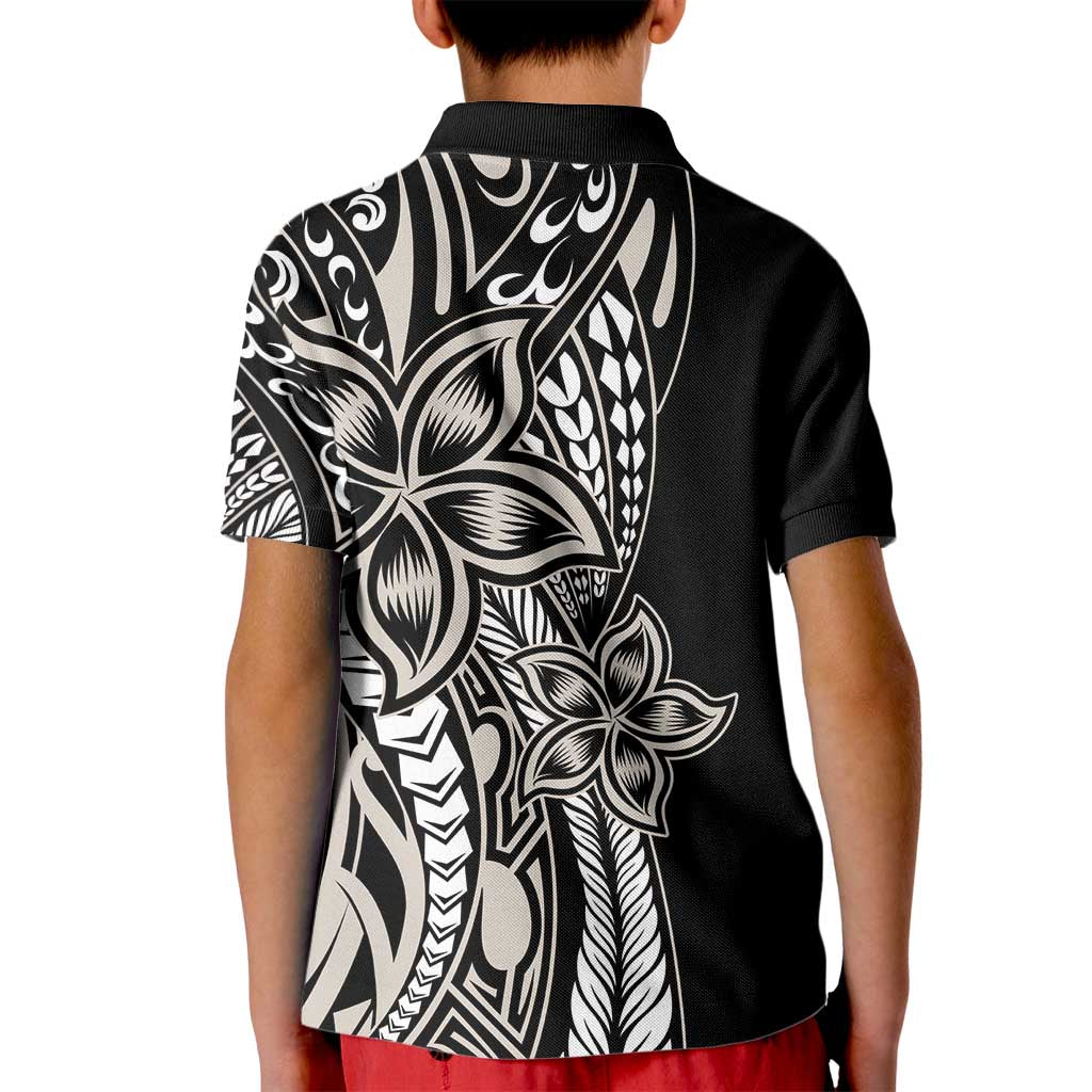 Polynesian Plumeria Floral Tattoo Pattern Kid Polo Shirt Beige Style