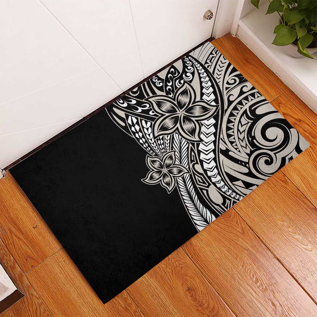 Polynesian Plumeria Floral Tattoo Pattern Rubber Doormat Beige Style