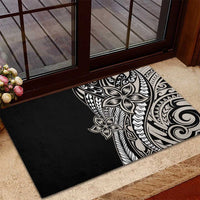 Polynesian Plumeria Floral Tattoo Pattern Rubber Doormat Beige Style