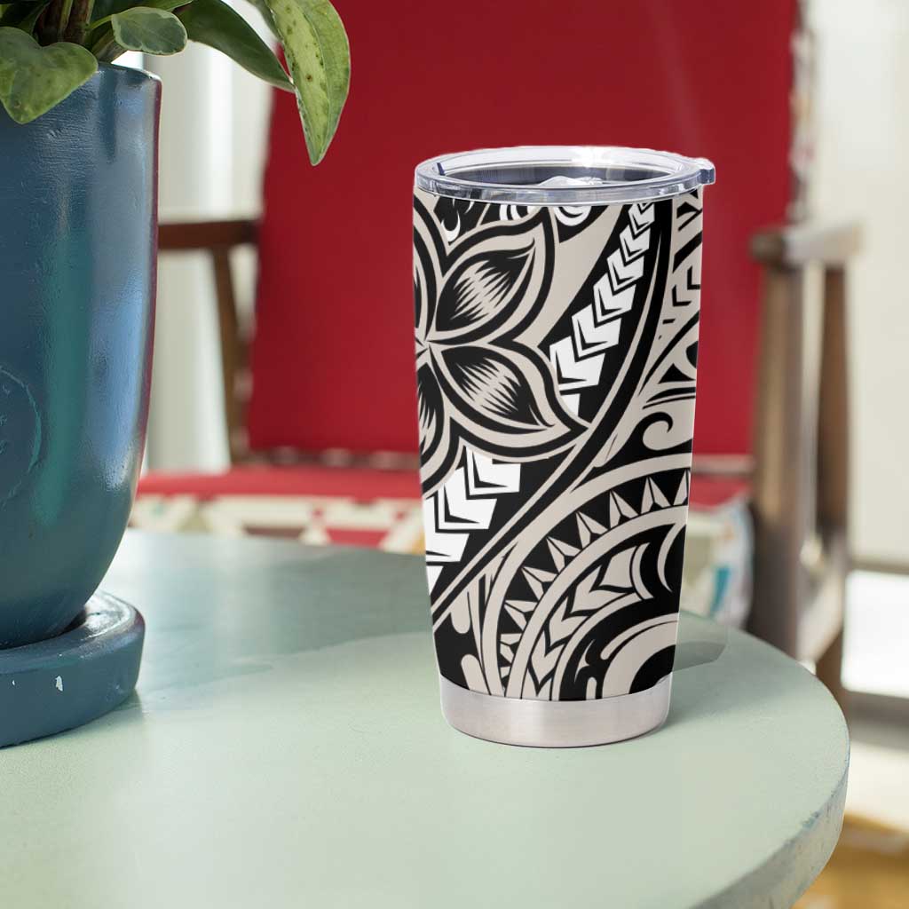 Polynesian Plumeria Floral Tattoo Pattern Tumbler Cup Beige Style
