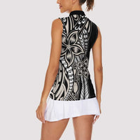Polynesian Plumeria Floral Tattoo Pattern Women Sleeveless Polo Shirt Beige Style