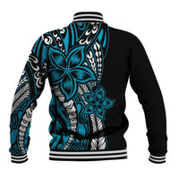 Polynesian Plumeria Floral Tattoo Pattern Baseball Jacket Bllue Style
