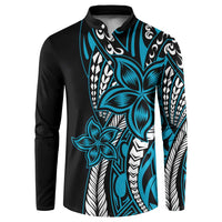 Polynesian Plumeria Floral Tattoo Pattern Button Sweatshirt Bllue Style