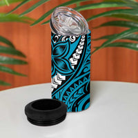 Polynesian Plumeria Floral Tattoo Pattern 4 in 1 Can Cooler Tumbler Bllue Style