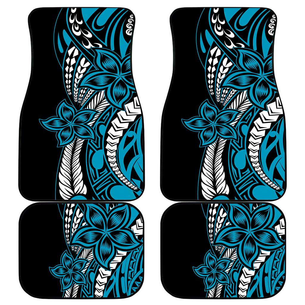 Polynesian Plumeria Floral Tattoo Pattern Car Mats Blue Style